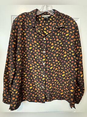 Notations Black Fall Leaves Print Blouse Large Autumnal